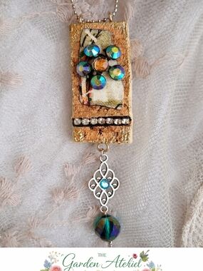 Wine Cork Rectangle Necklace with Vintage Rhinestones & Swarovski Crystal